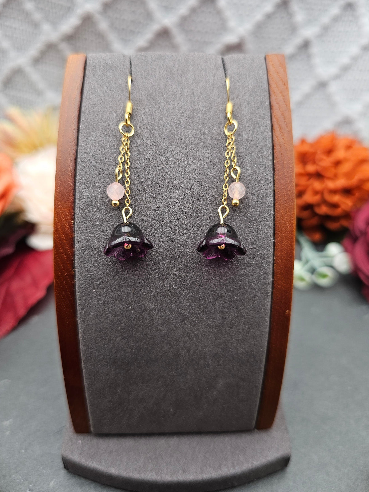 Ohrringe Floral Lila | Rosaquarz | Edelstahl vergoldet