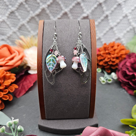 Ohrringe Magic Forest Light | Rosaquarz & Granat | Edelstahl