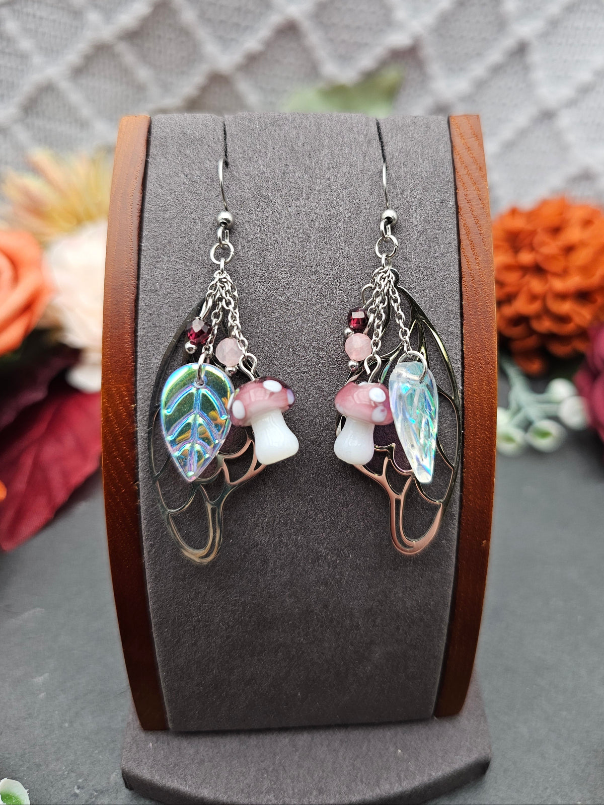 Ohrringe Magic Forest Light | Rosaquarz & Granat | Edelstahl