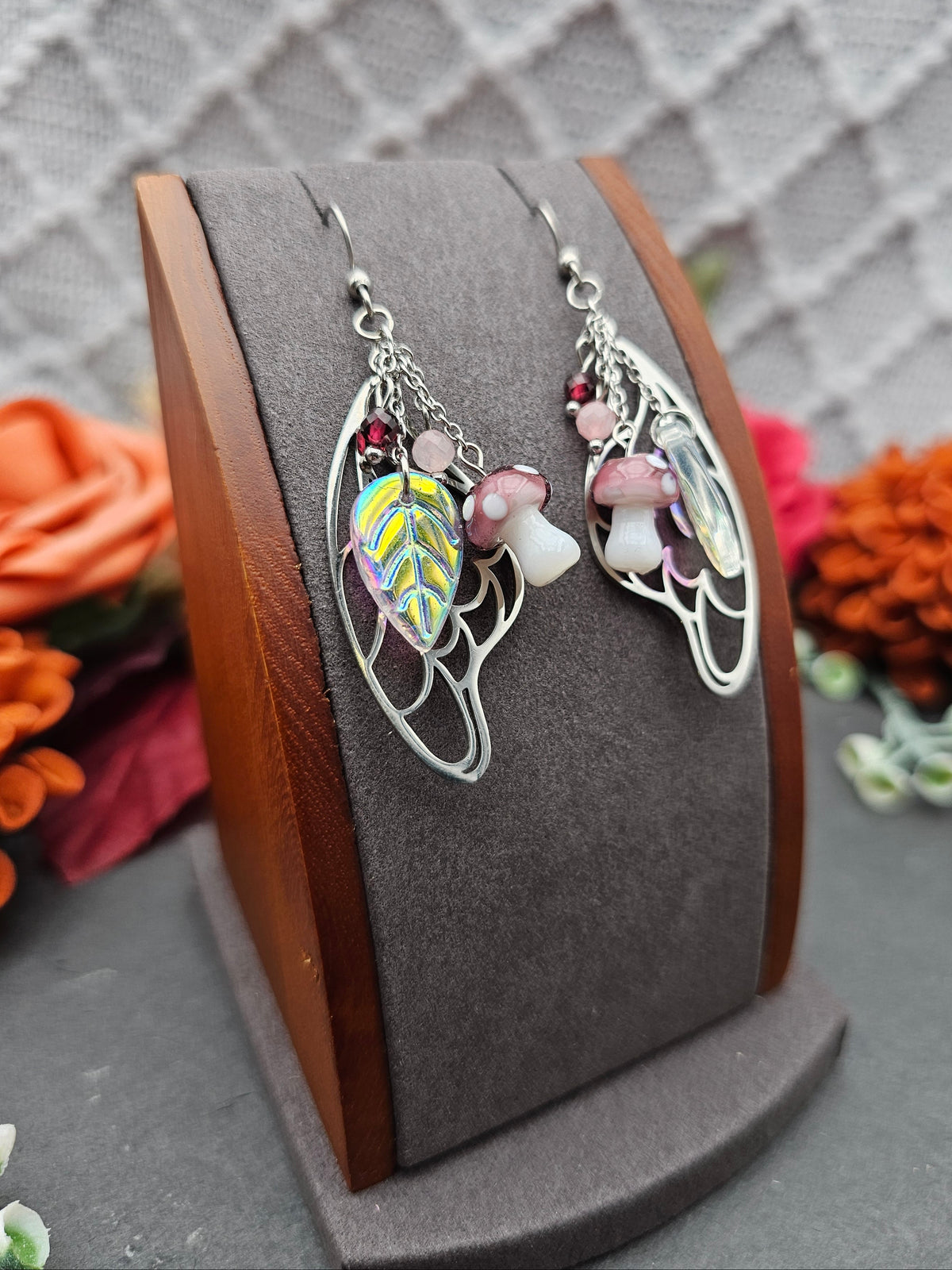 Ohrringe Magic Forest Light | Rosaquarz & Granat | Edelstahl