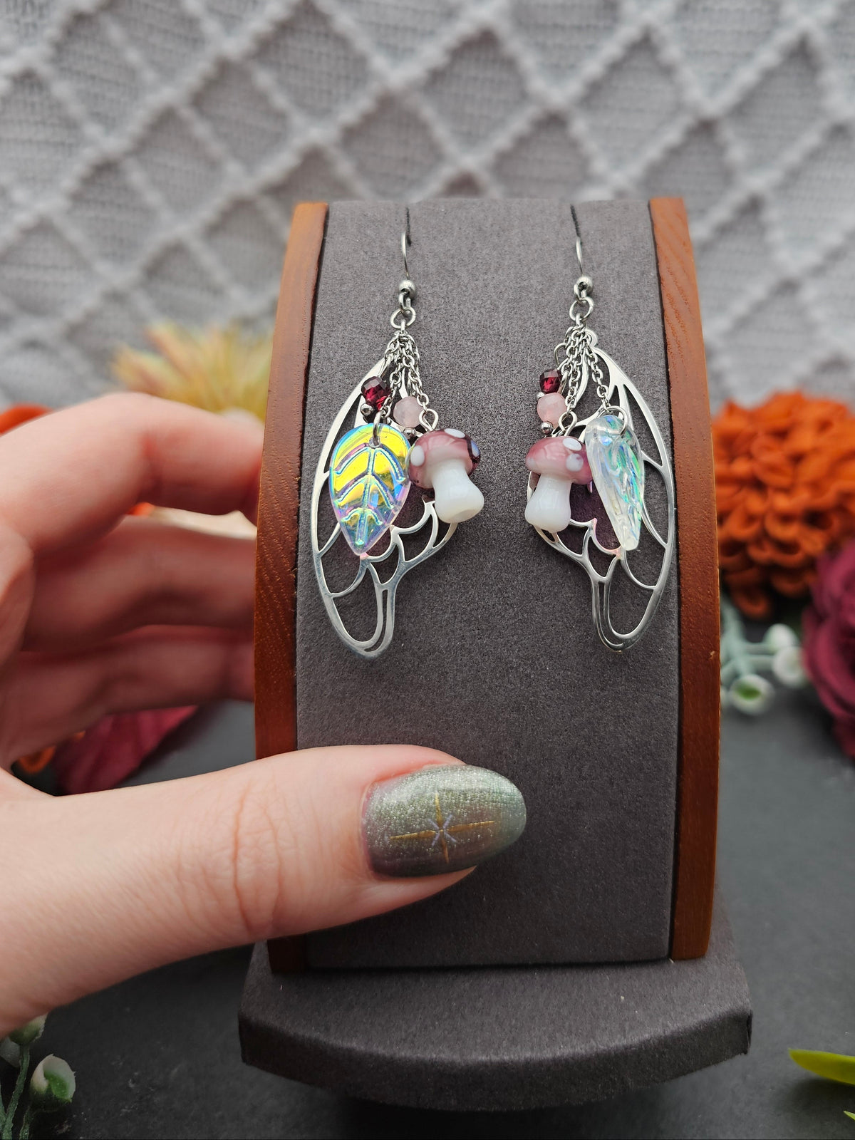 Ohrringe Magic Forest Light | Rosaquarz & Granat | Edelstahl
