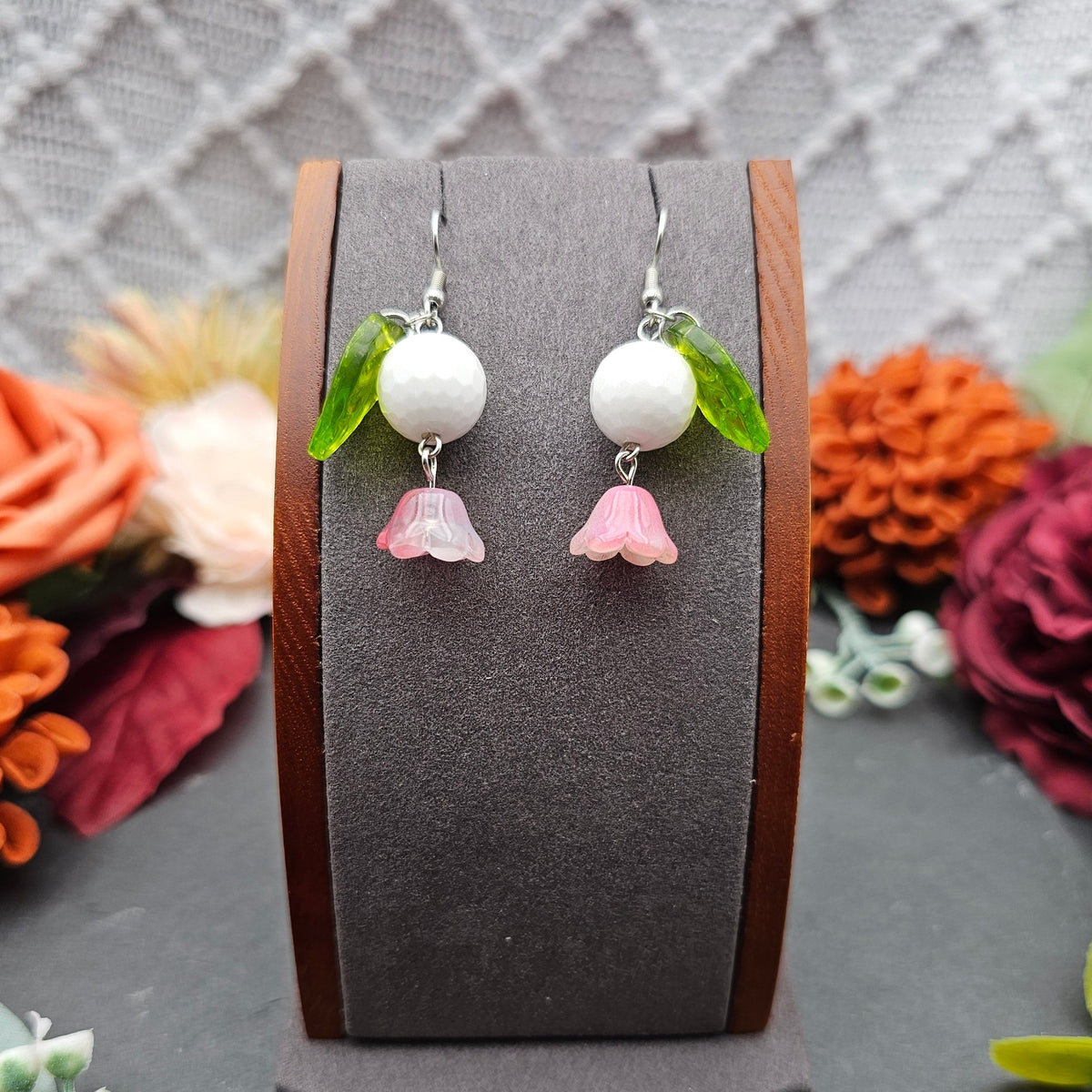 Ohrringe Floral Rosa & Blatt | Kascholong | Edelstahl