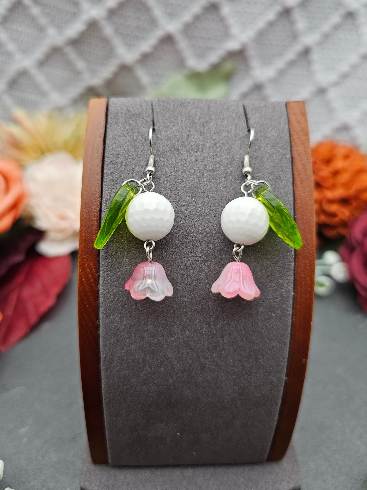 Ohrringe Floral Rosa & Blatt | Kascholong | Edelstahl