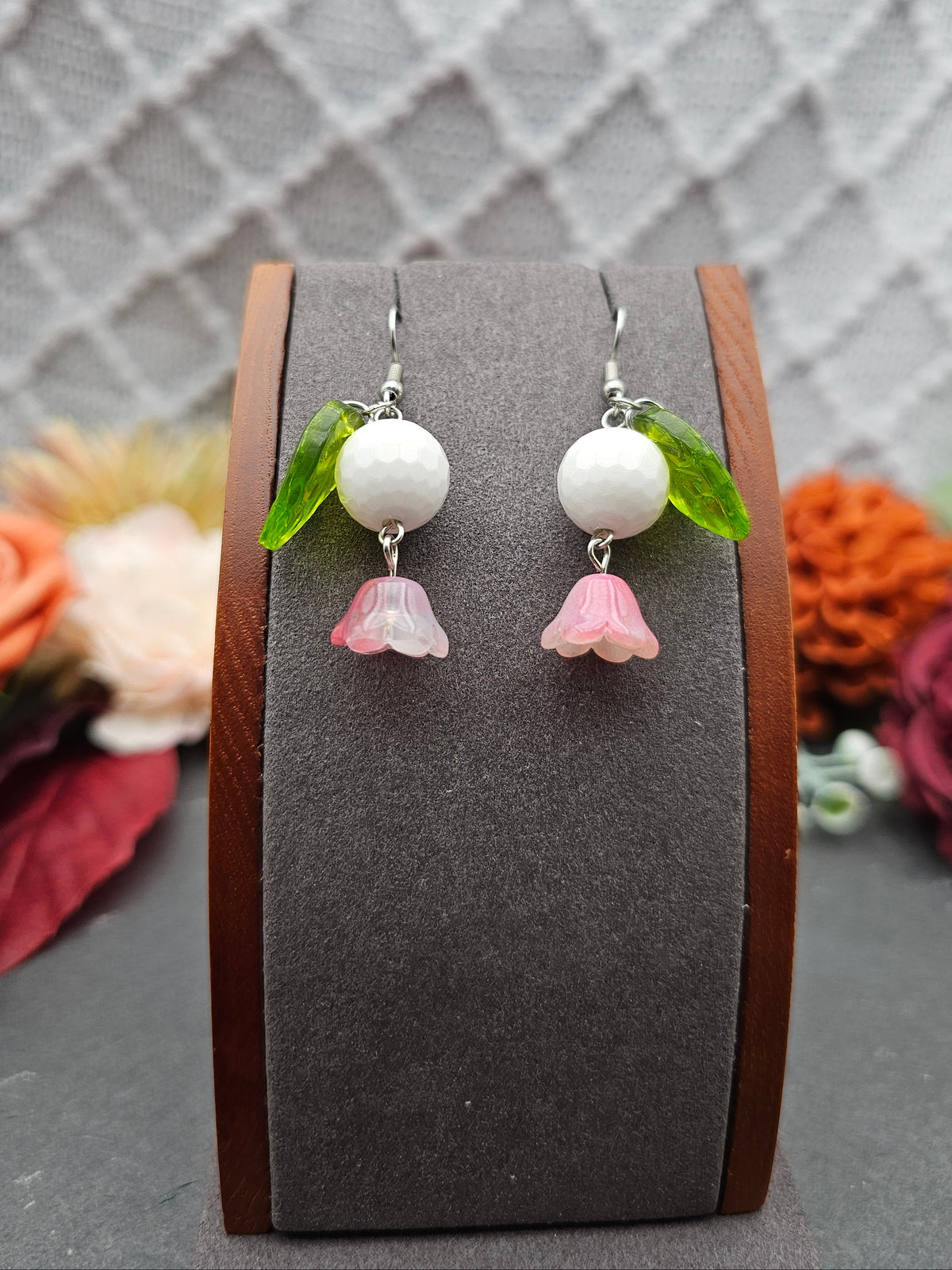 Ohrringe Floral Rosa & Blatt | Kascholong | Edelstahl