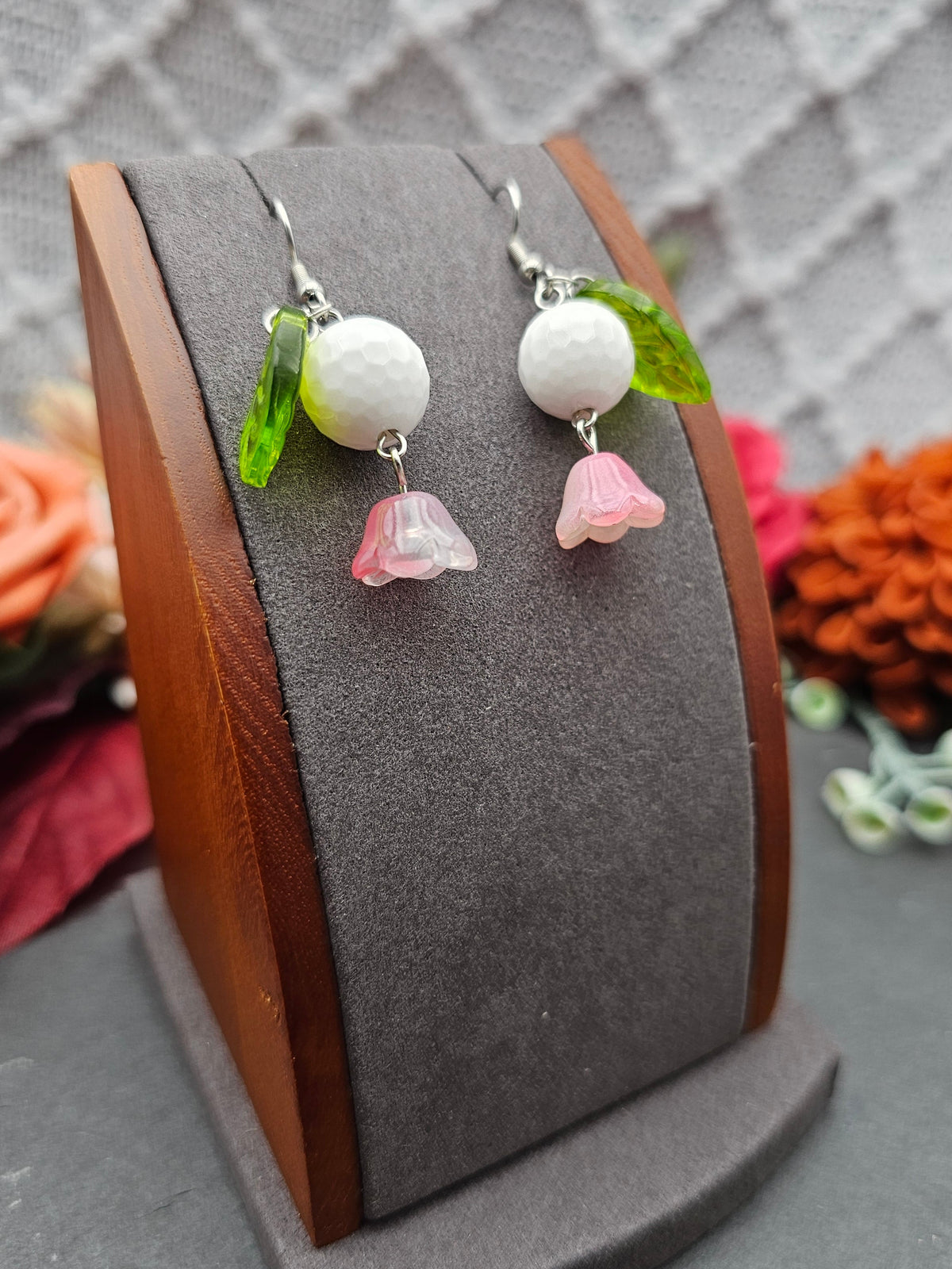 Ohrringe Floral Rosa & Blatt | Kascholong | Edelstahl