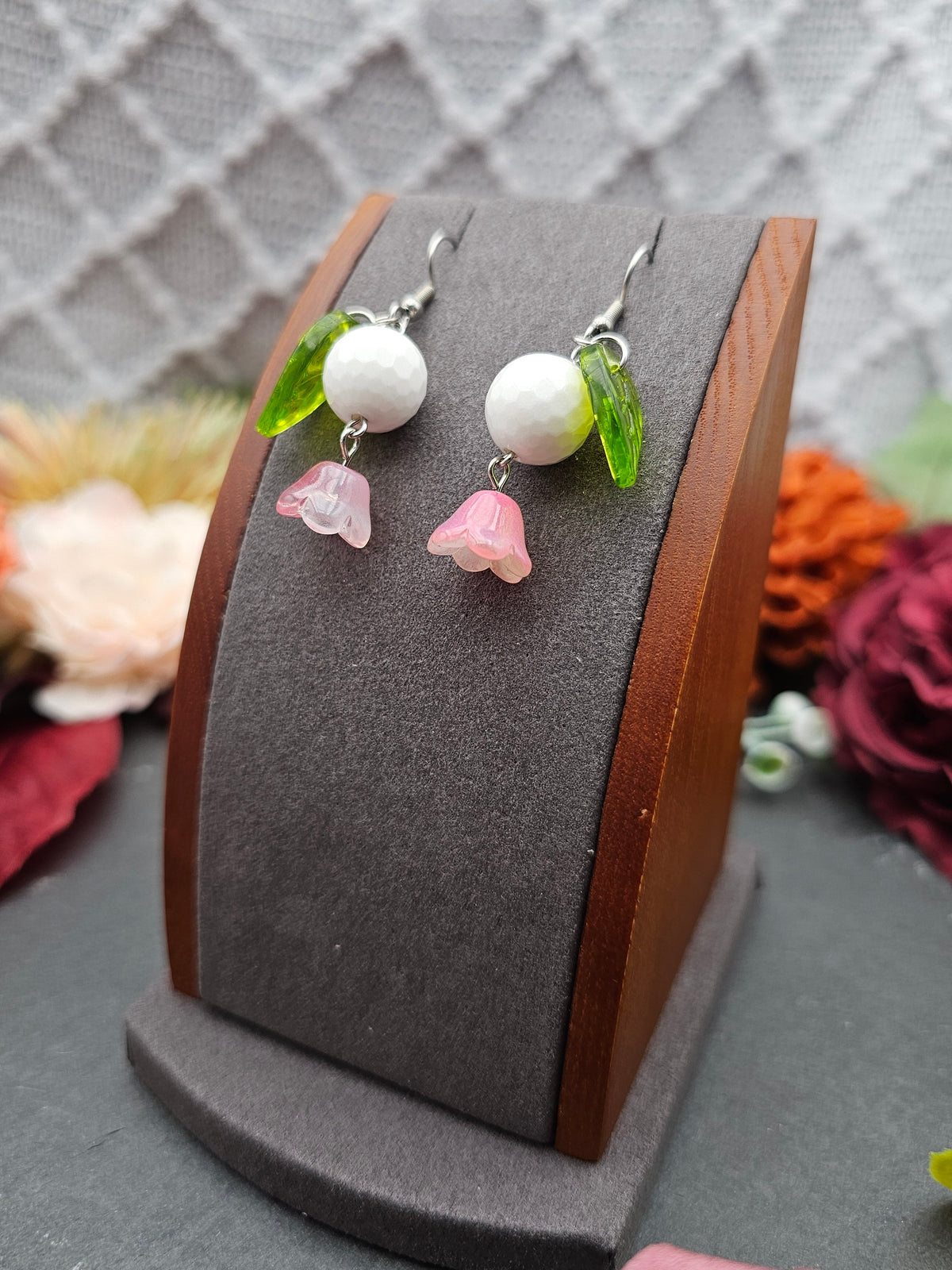 Ohrringe Floral Rosa & Blatt | Kascholong | Edelstahl