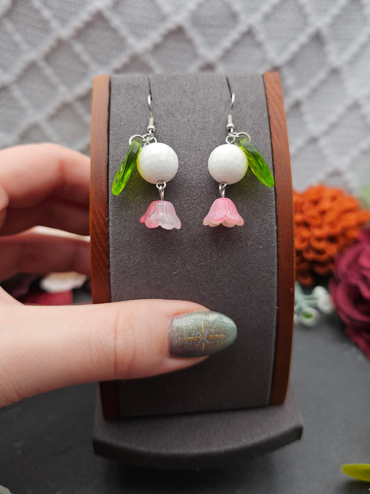 Ohrringe Floral Rosa & Blatt | Kascholong | Edelstahl