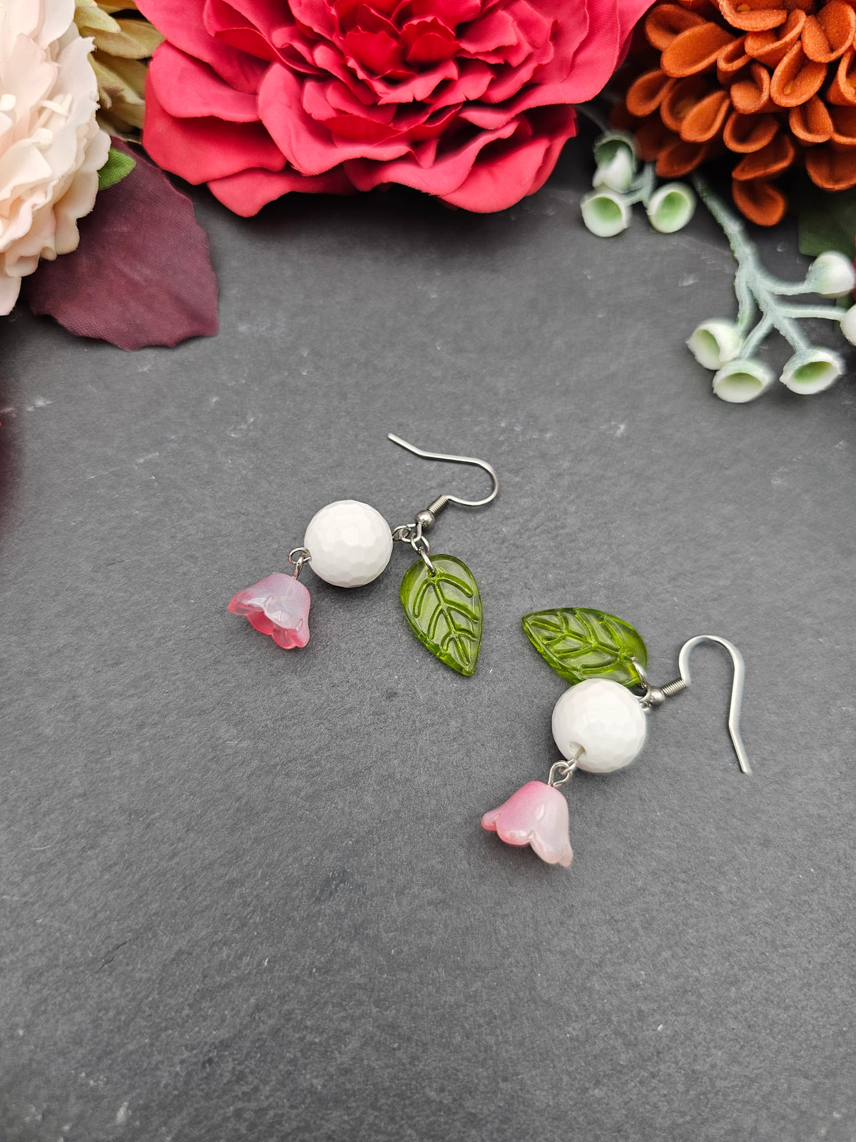 Ohrringe Floral Rosa & Blatt | Kascholong | Edelstahl