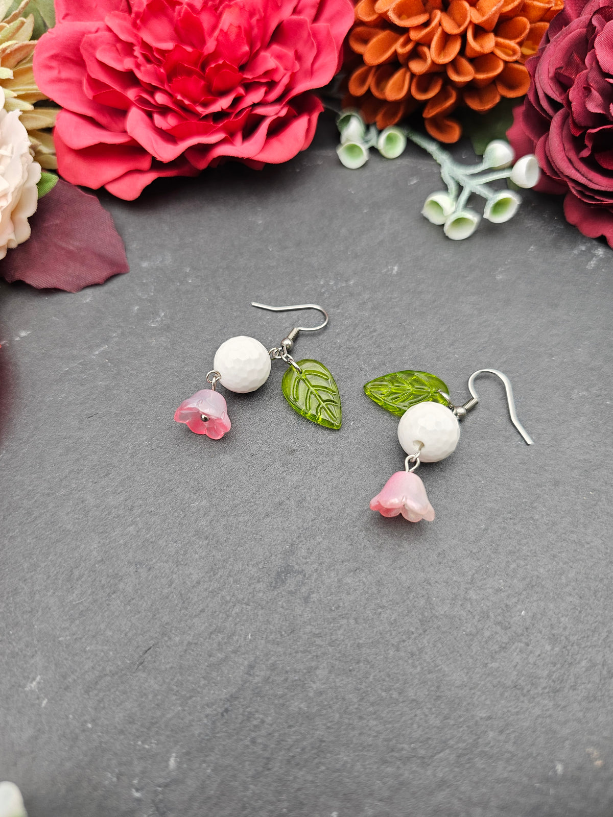 Ohrringe Floral Rosa & Blatt | Kascholong | Edelstahl