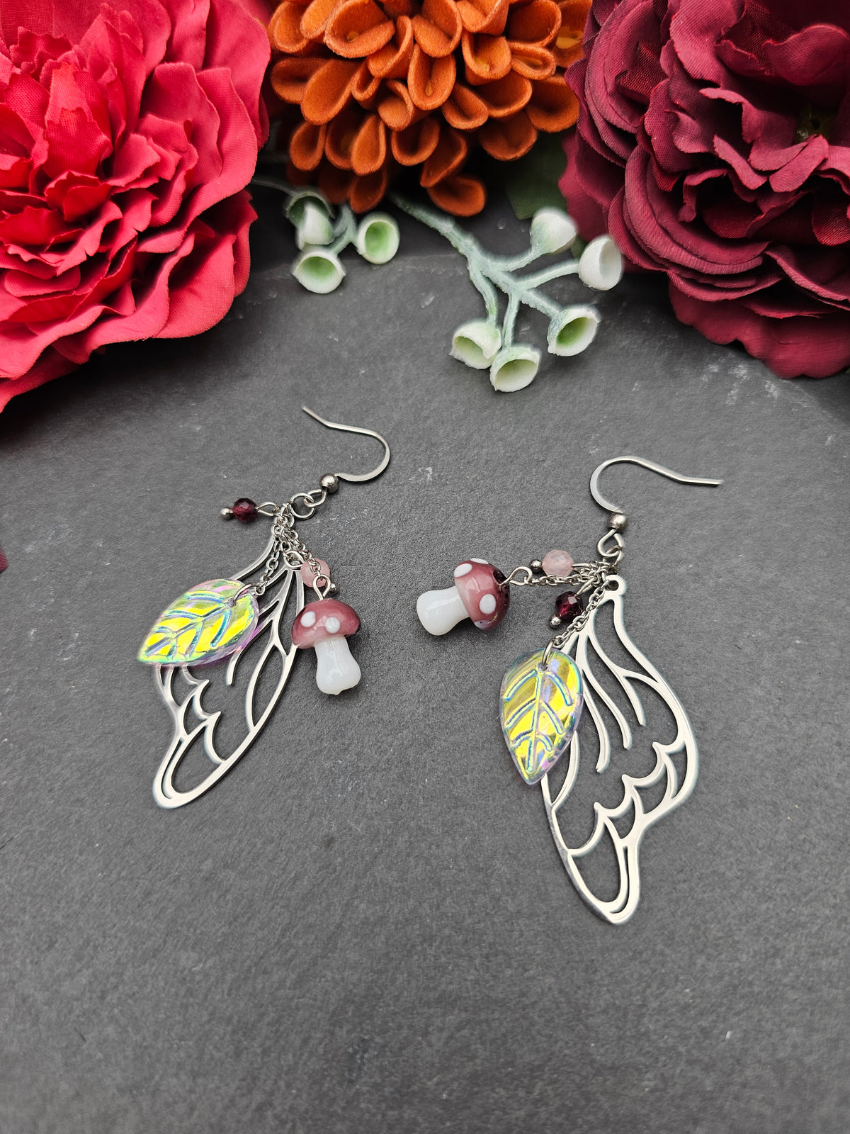 Ohrringe Magic Forest Light | Rosaquarz & Granat | Edelstahl