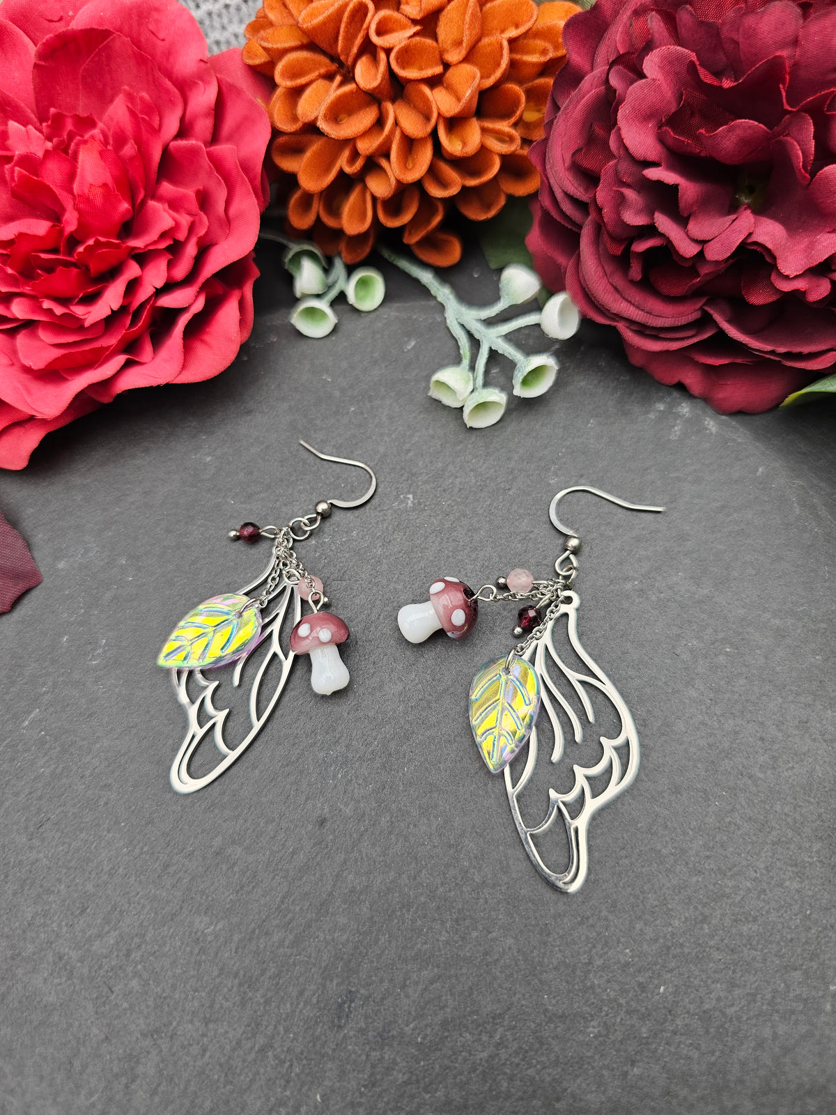 Ohrringe Magic Forest Light | Rosaquarz & Granat | Edelstahl