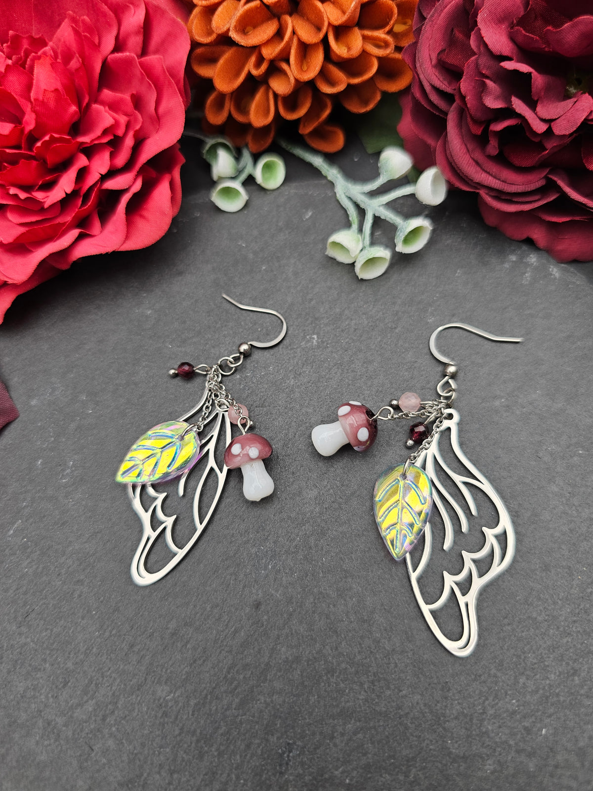 Ohrringe Magic Forest Light | Rosaquarz & Granat | Edelstahl