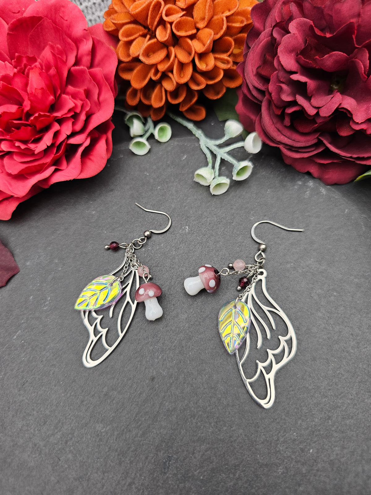 Ohrringe Magic Forest Light | Rosaquarz & Granat | Edelstahl