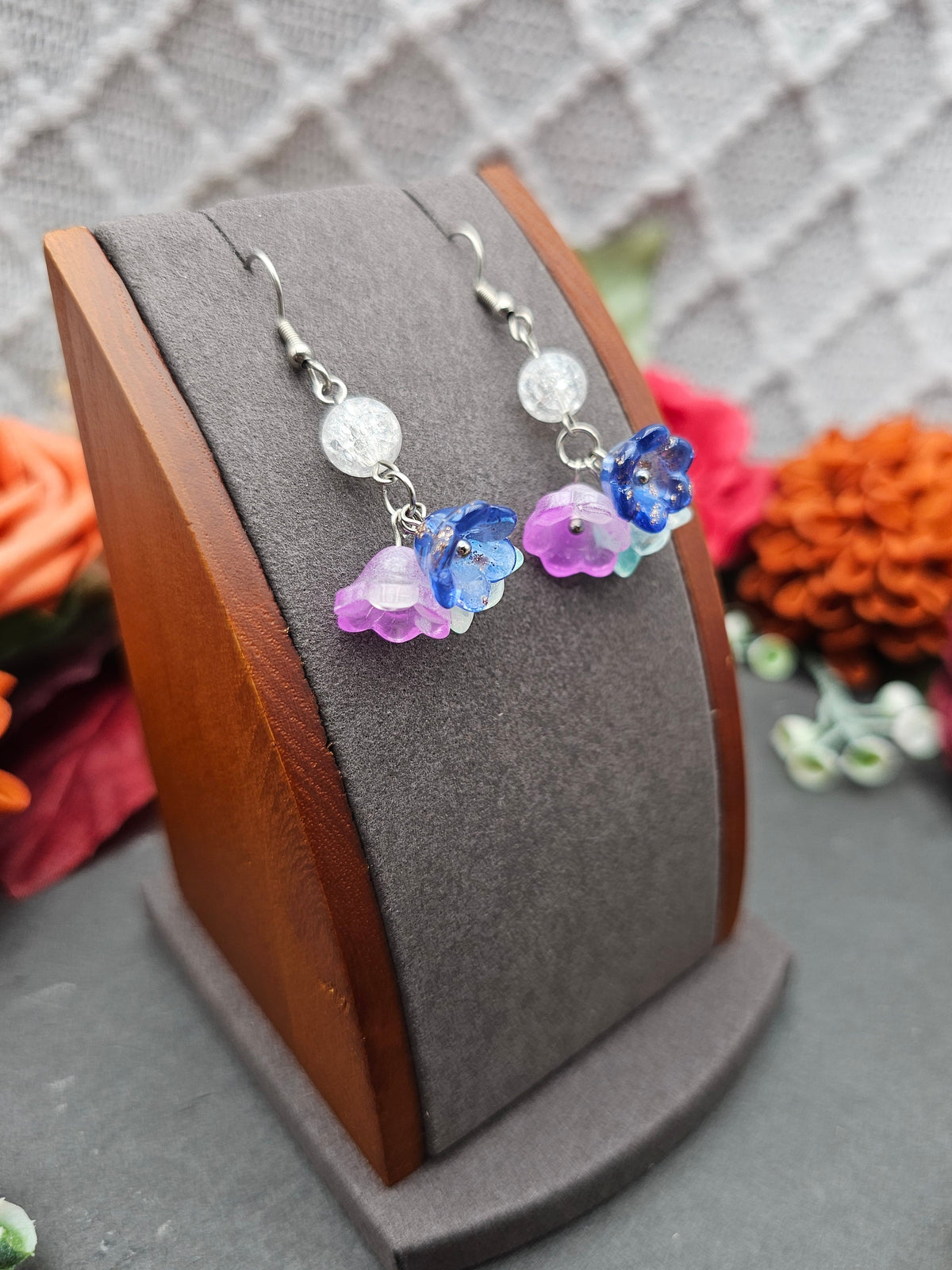 Ohrringe Floral Blau Rosa Mint | Bergkristall | Edelstahl