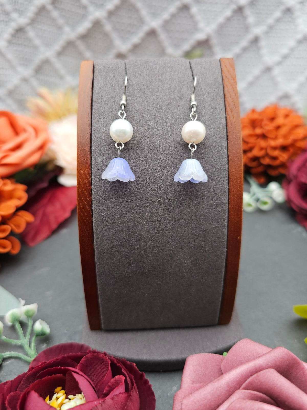 Ohrringe Floral Blau | Süßwasserzuchtperle | Edelstahl