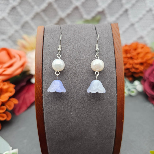 Ohrringe Floral Blau | Süßwasserzuchtperle | Edelstahl