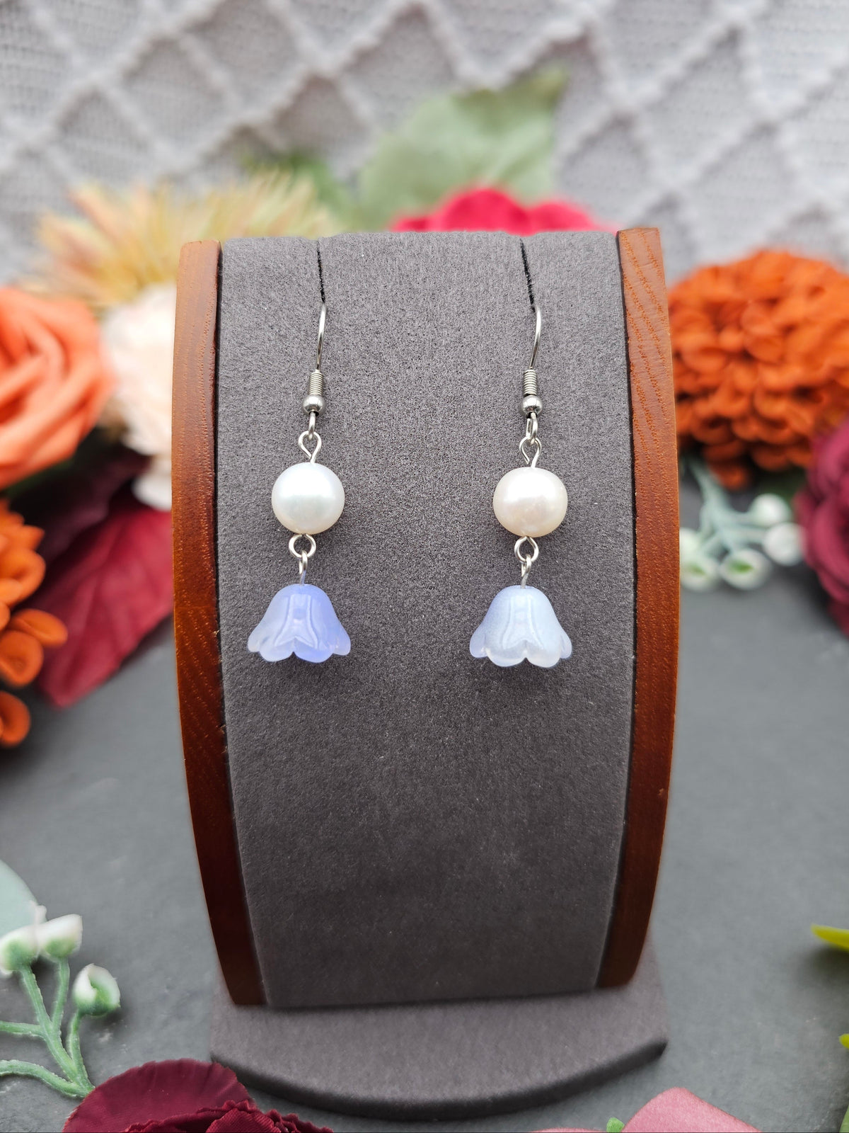 Ohrringe Floral Blau | Süßwasserzuchtperle | Edelstahl