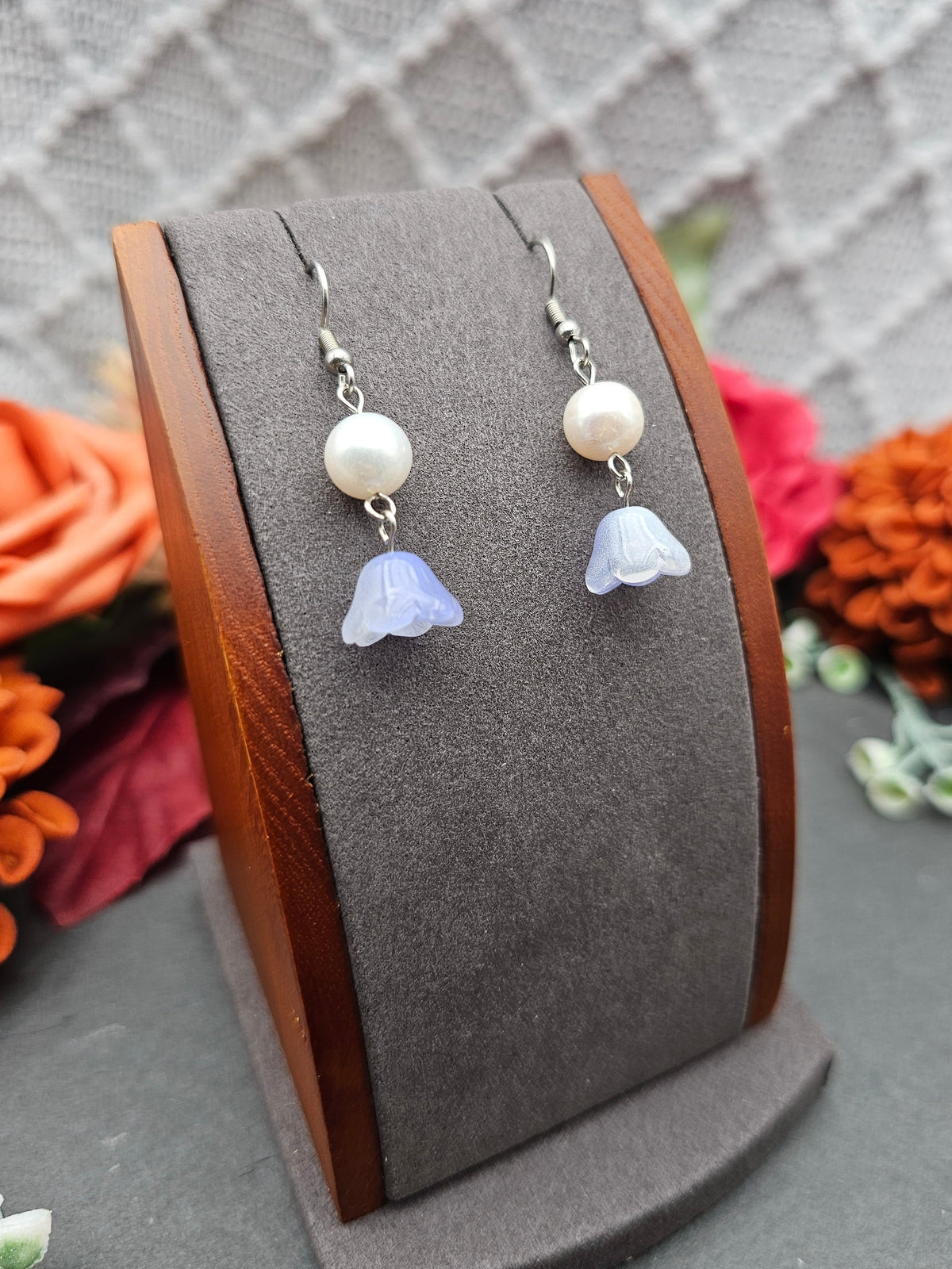 Ohrringe Floral Blau | Süßwasserzuchtperle | Edelstahl