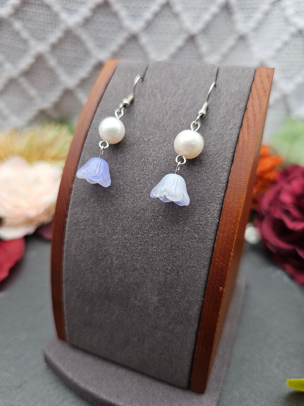 Ohrringe Floral Blau | Süßwasserzuchtperle | Edelstahl