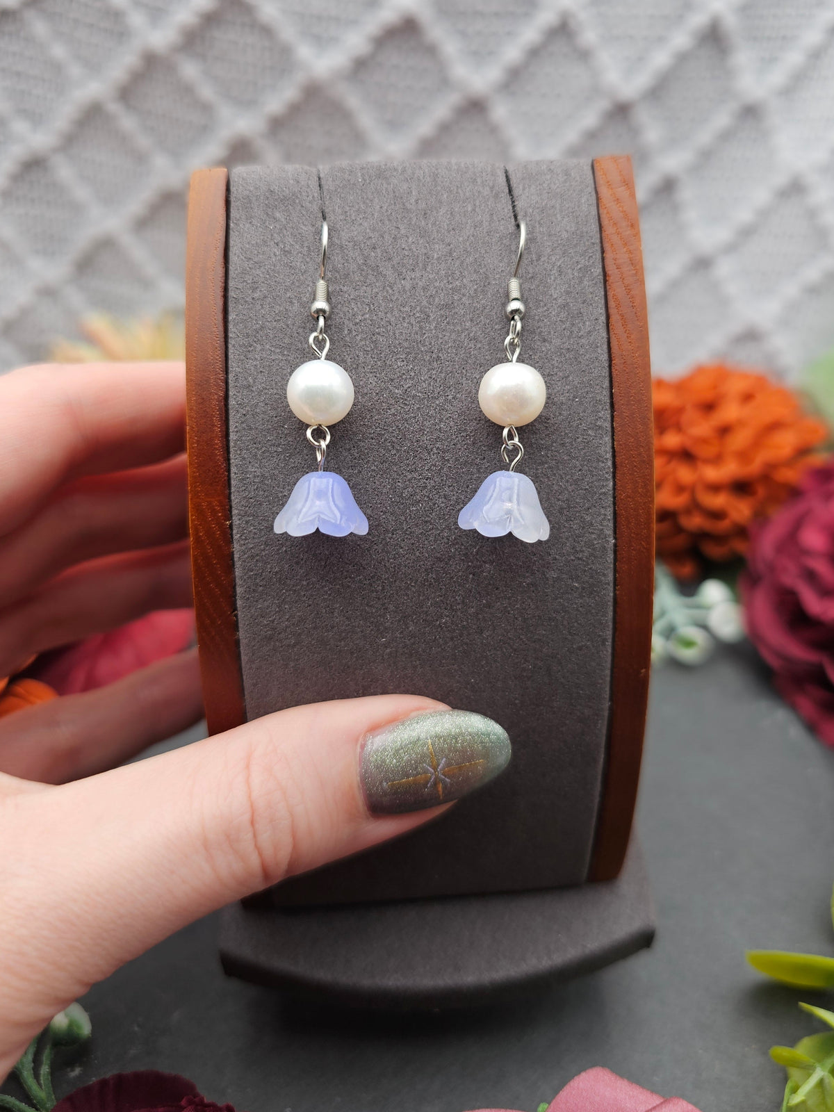 Ohrringe Floral Blau | Süßwasserzuchtperle | Edelstahl