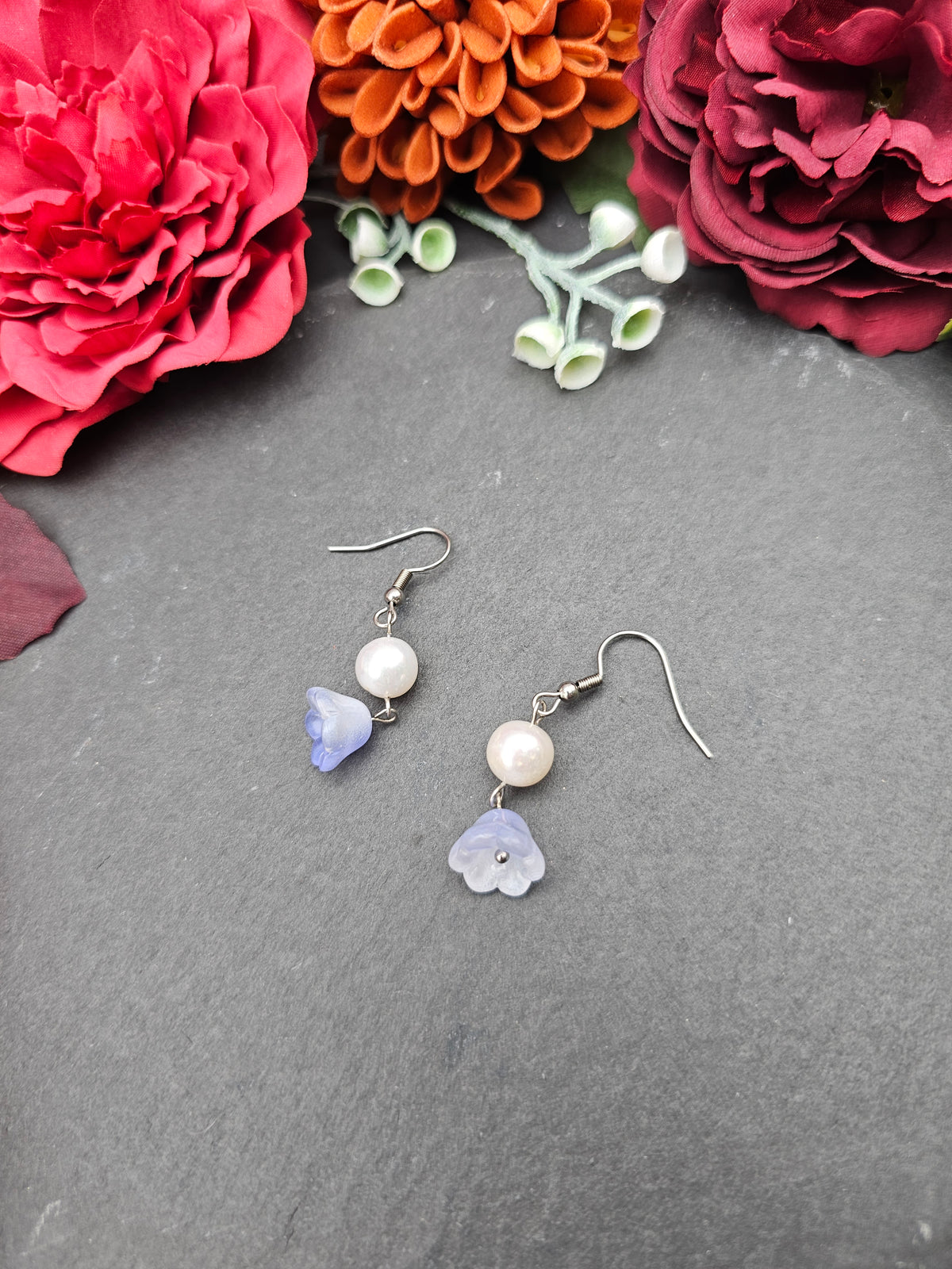 Ohrringe Floral Blau | Süßwasserzuchtperle | Edelstahl