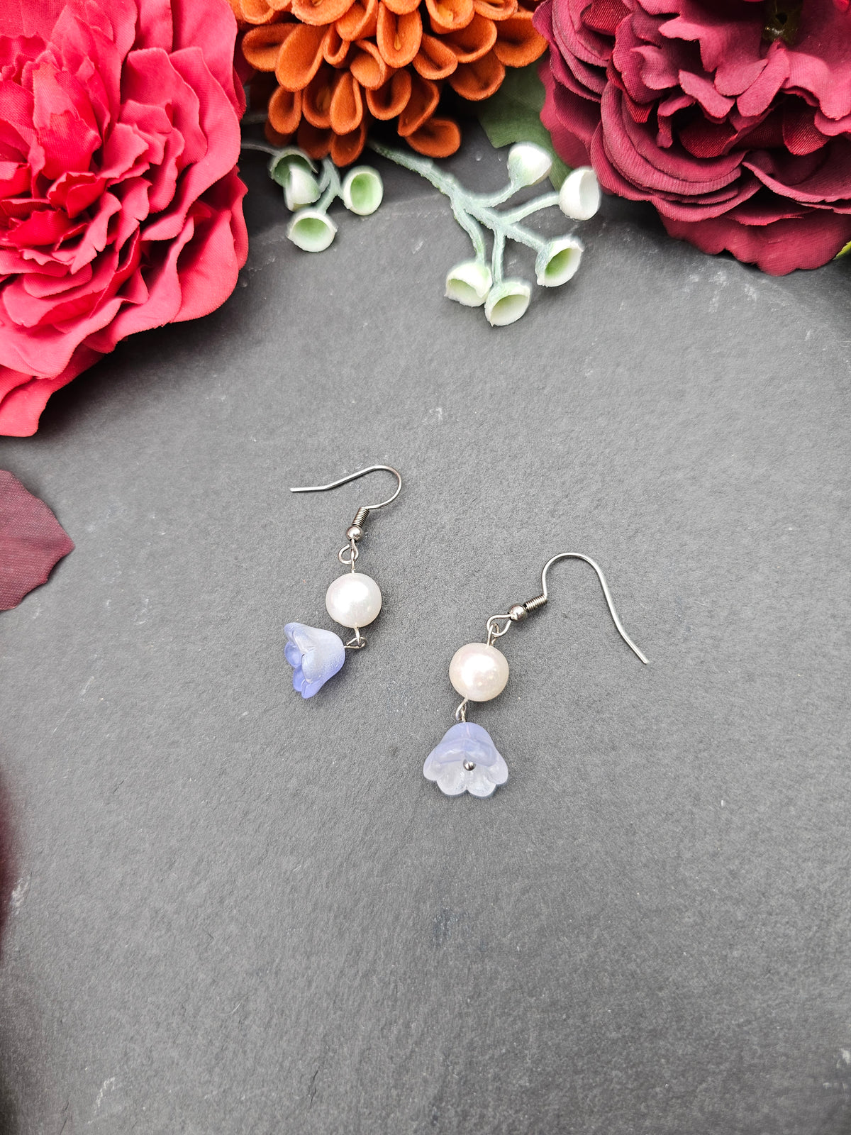 Ohrringe Floral Blau | Süßwasserzuchtperle | Edelstahl