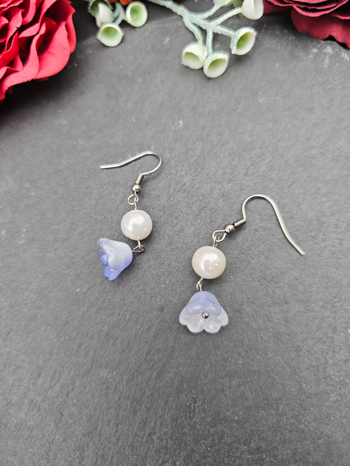 Ohrringe Floral Blau | Süßwasserzuchtperle | Edelstahl