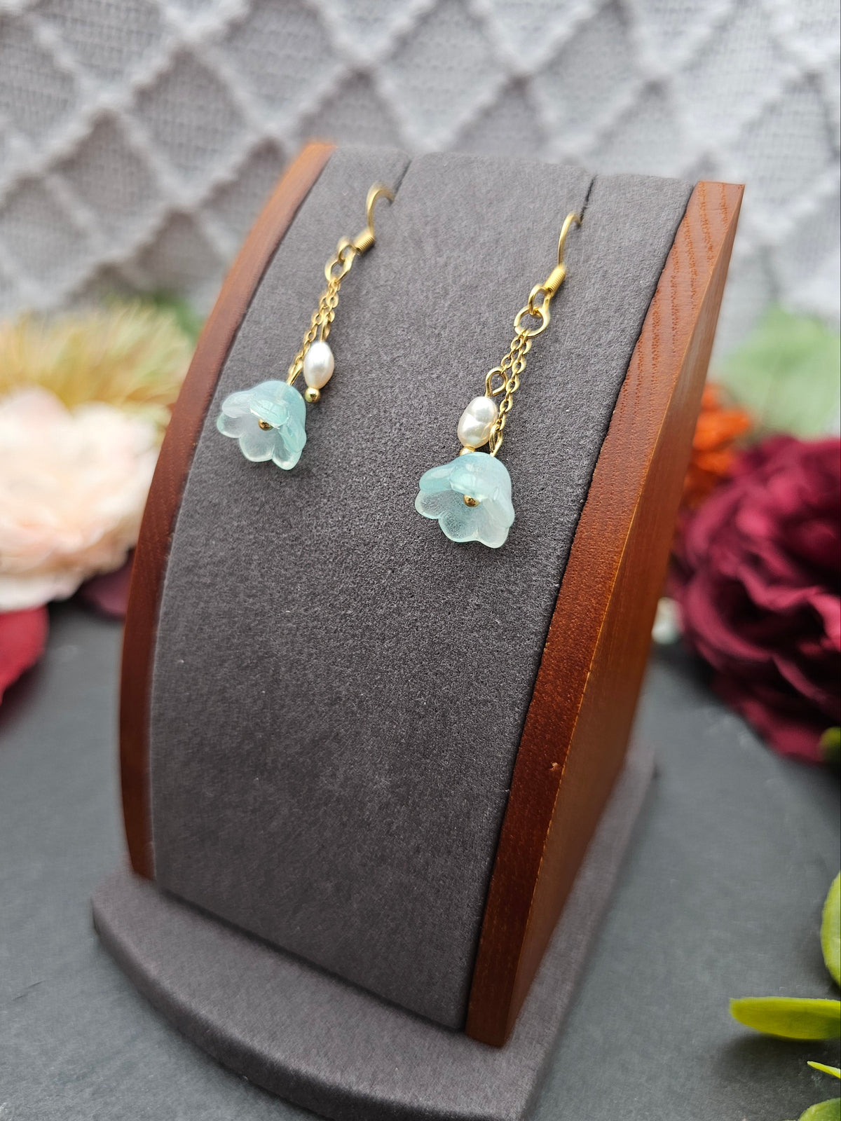 Ohrringe Floral Mint | Süßwasserzuchtperle | Edelstahl vergoldet