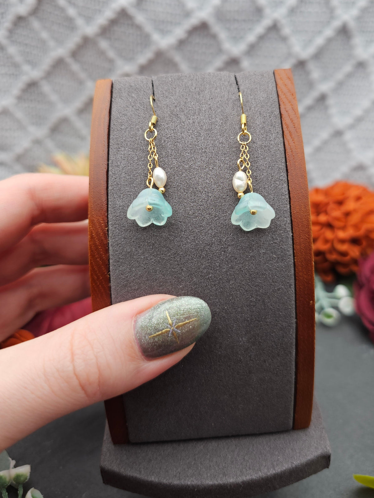 Ohrringe Floral Mint | Süßwasserzuchtperle | Edelstahl vergoldet