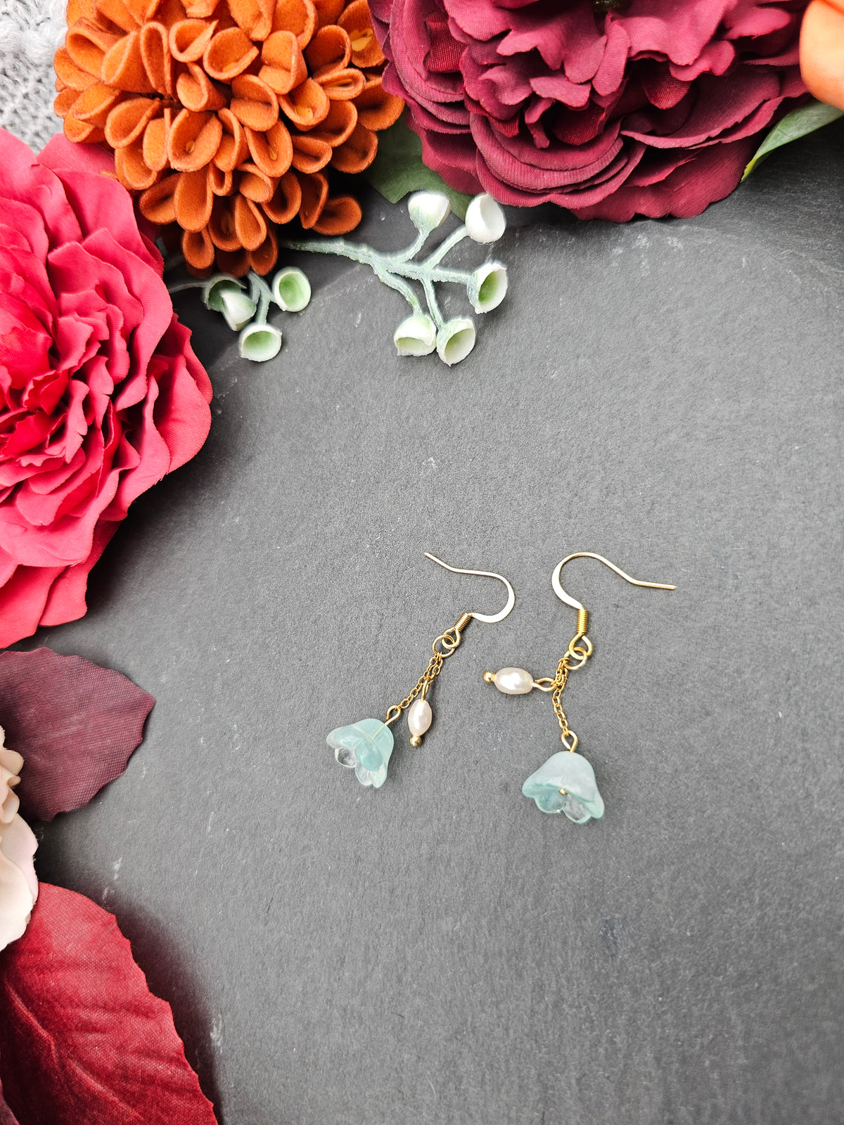 Ohrringe Floral Mint | Süßwasserzuchtperle | Edelstahl vergoldet