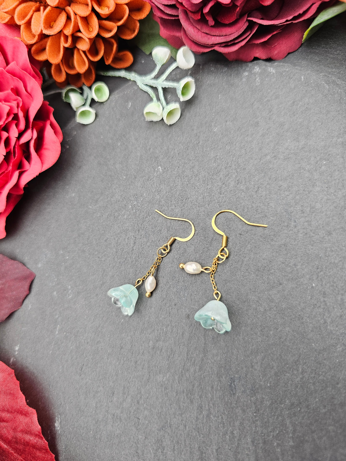 Ohrringe Floral Mint | Süßwasserzuchtperle | Edelstahl vergoldet