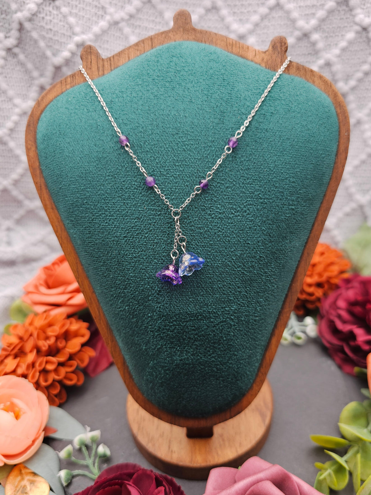 Halskette Floral Lila & Blau | Amethyst | Edelstahl