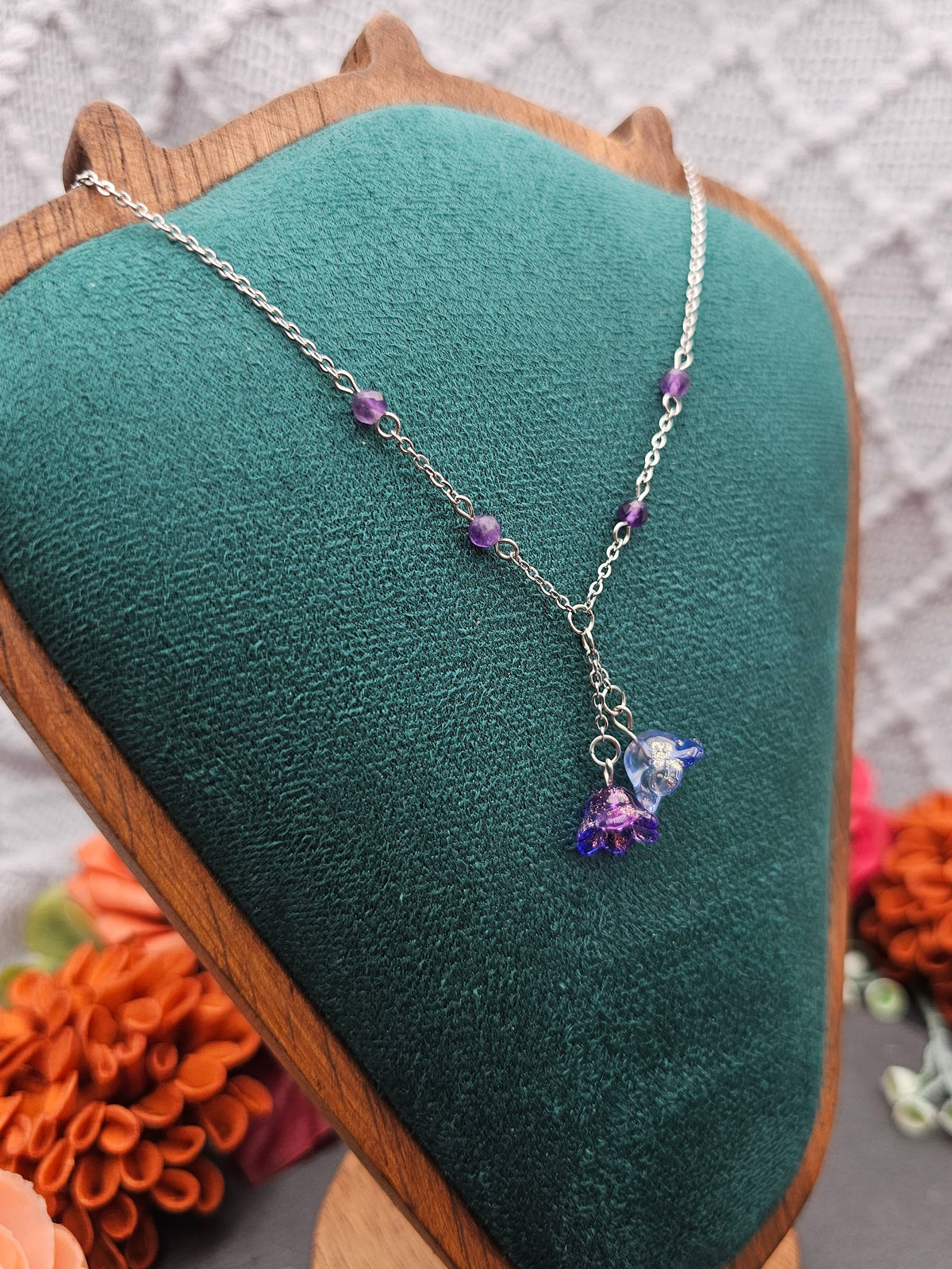 Halskette Floral Lila & Blau | Amethyst | Edelstahl