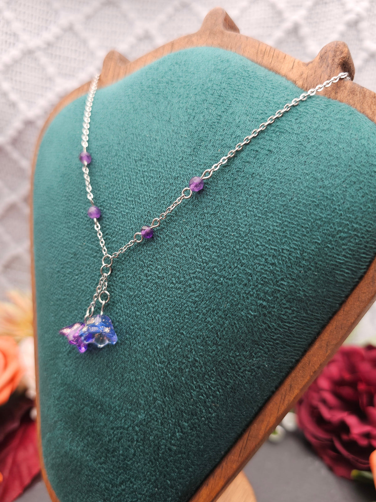 Halskette Floral Lila & Blau | Amethyst | Edelstahl