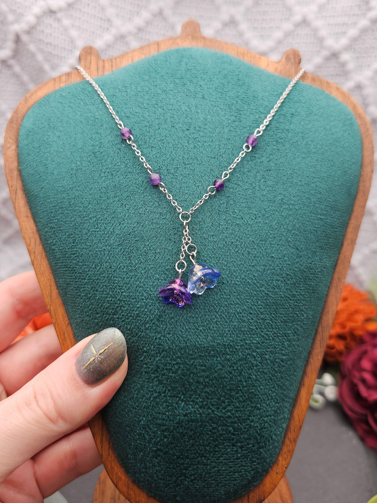 Halskette Floral Lila & Blau | Amethyst | Edelstahl