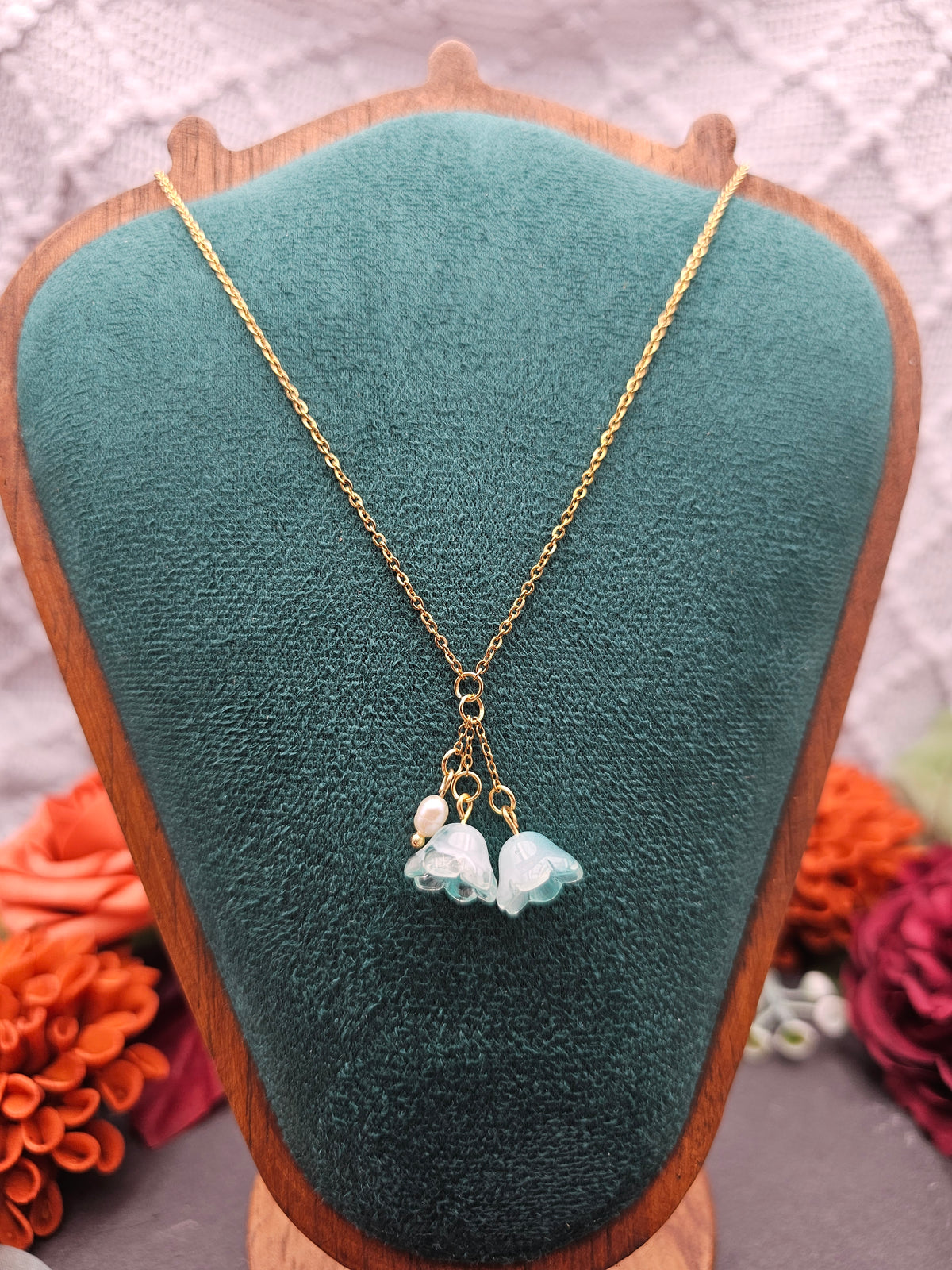 Halskette Floral Mint | Süßwasserzuchtperle | Edelstahl vergoldet