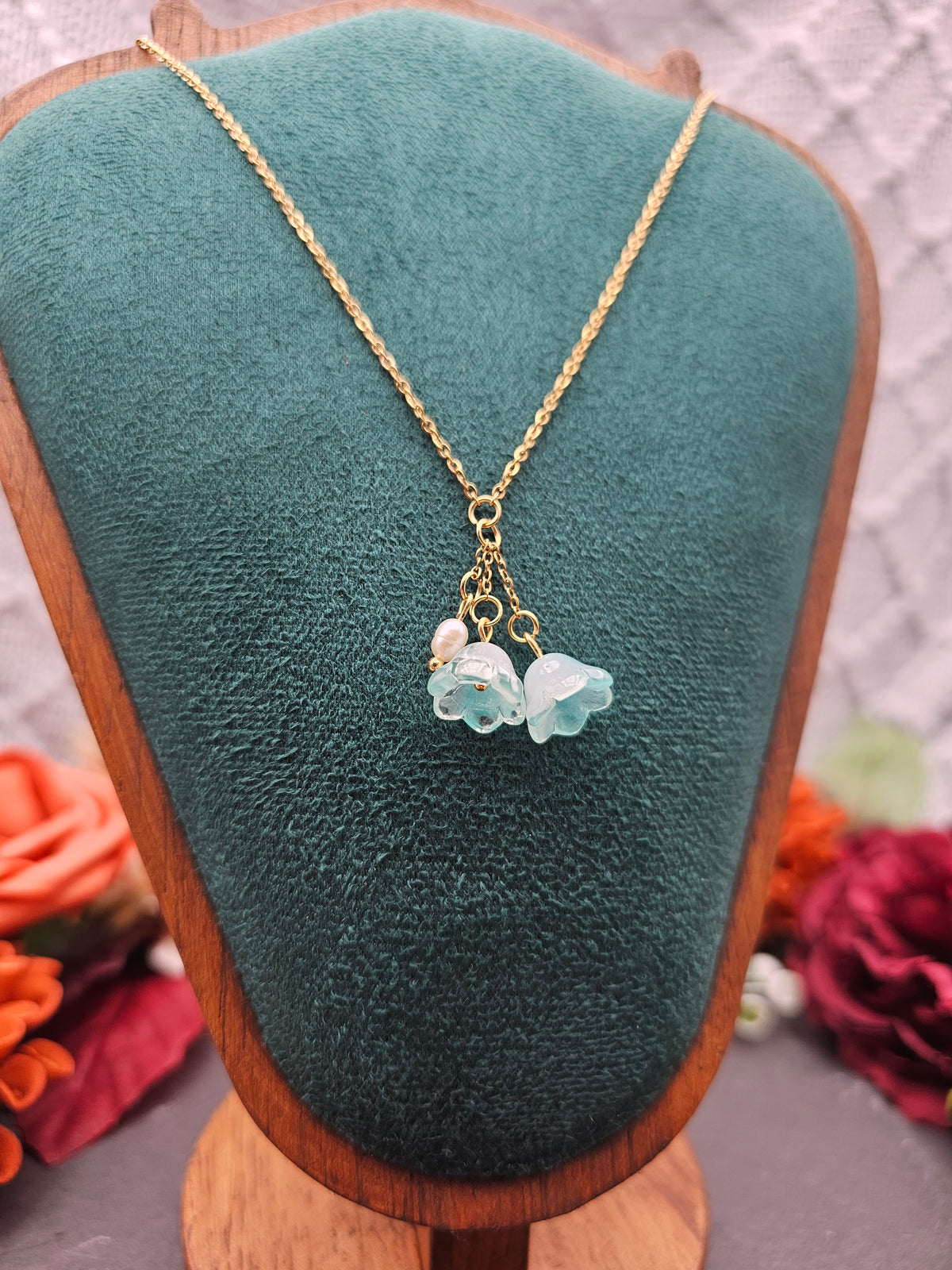 Halskette Floral Mint | Süßwasserzuchtperle | Edelstahl vergoldet