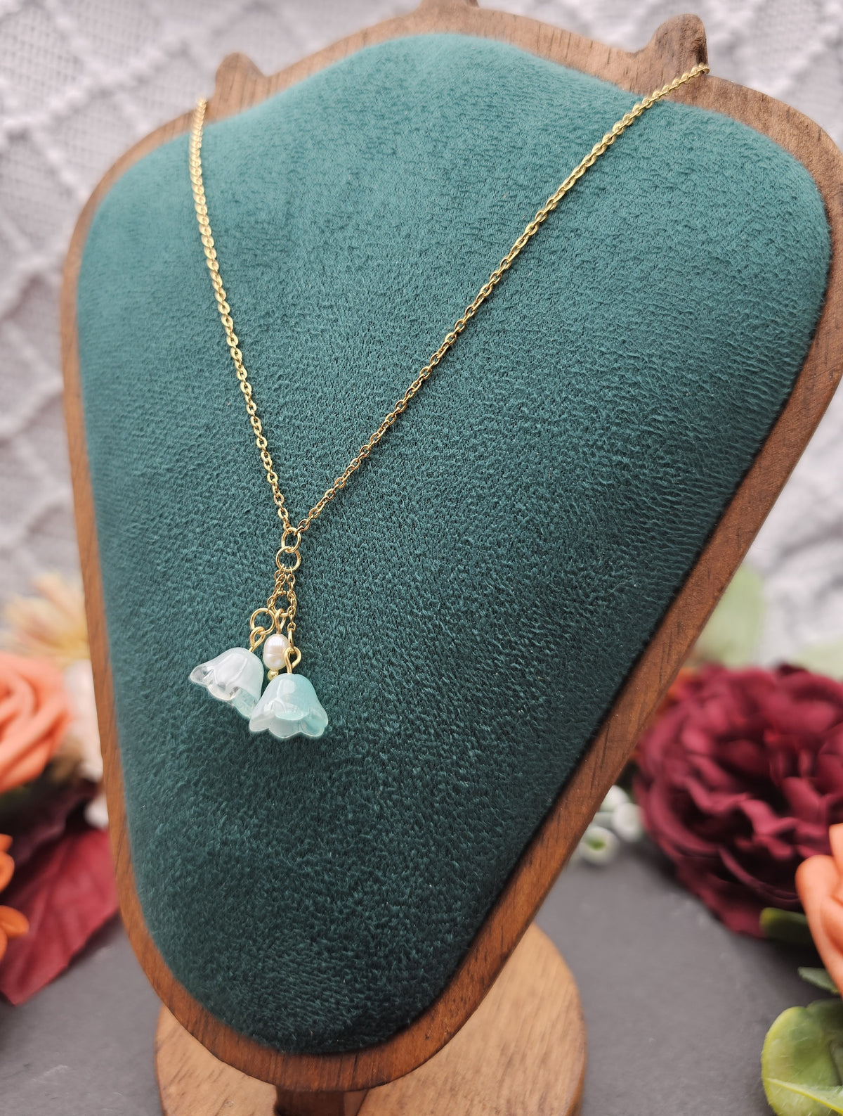 Halskette Floral Mint | Süßwasserzuchtperle | Edelstahl vergoldet