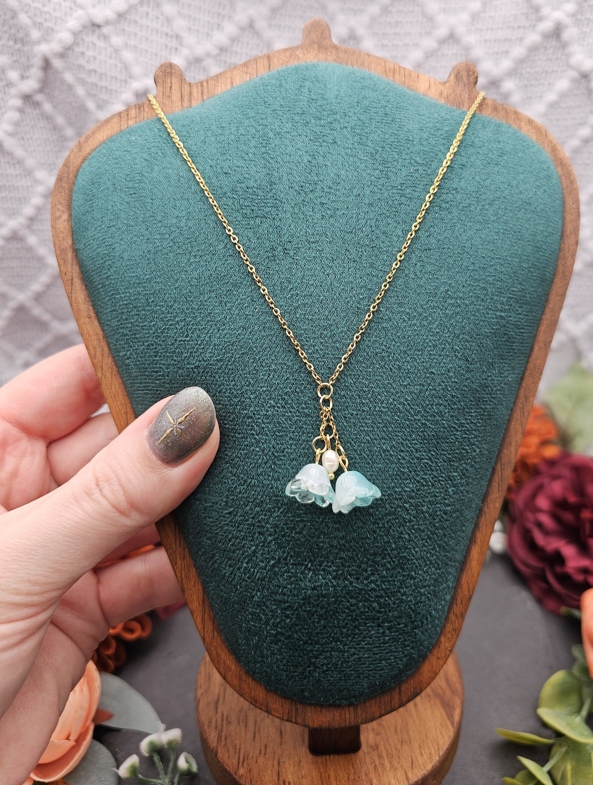 Halskette Floral Mint | Süßwasserzuchtperle | Edelstahl vergoldet