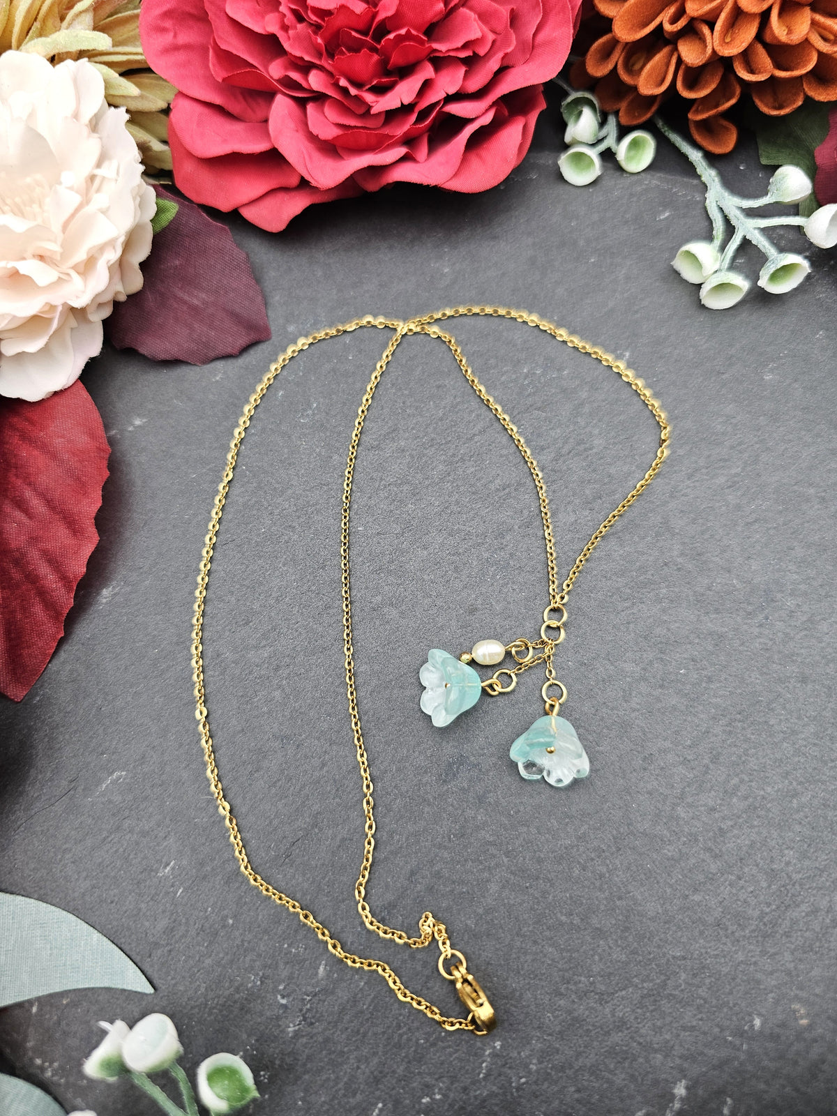 Halskette Floral Mint | Süßwasserzuchtperle | Edelstahl vergoldet