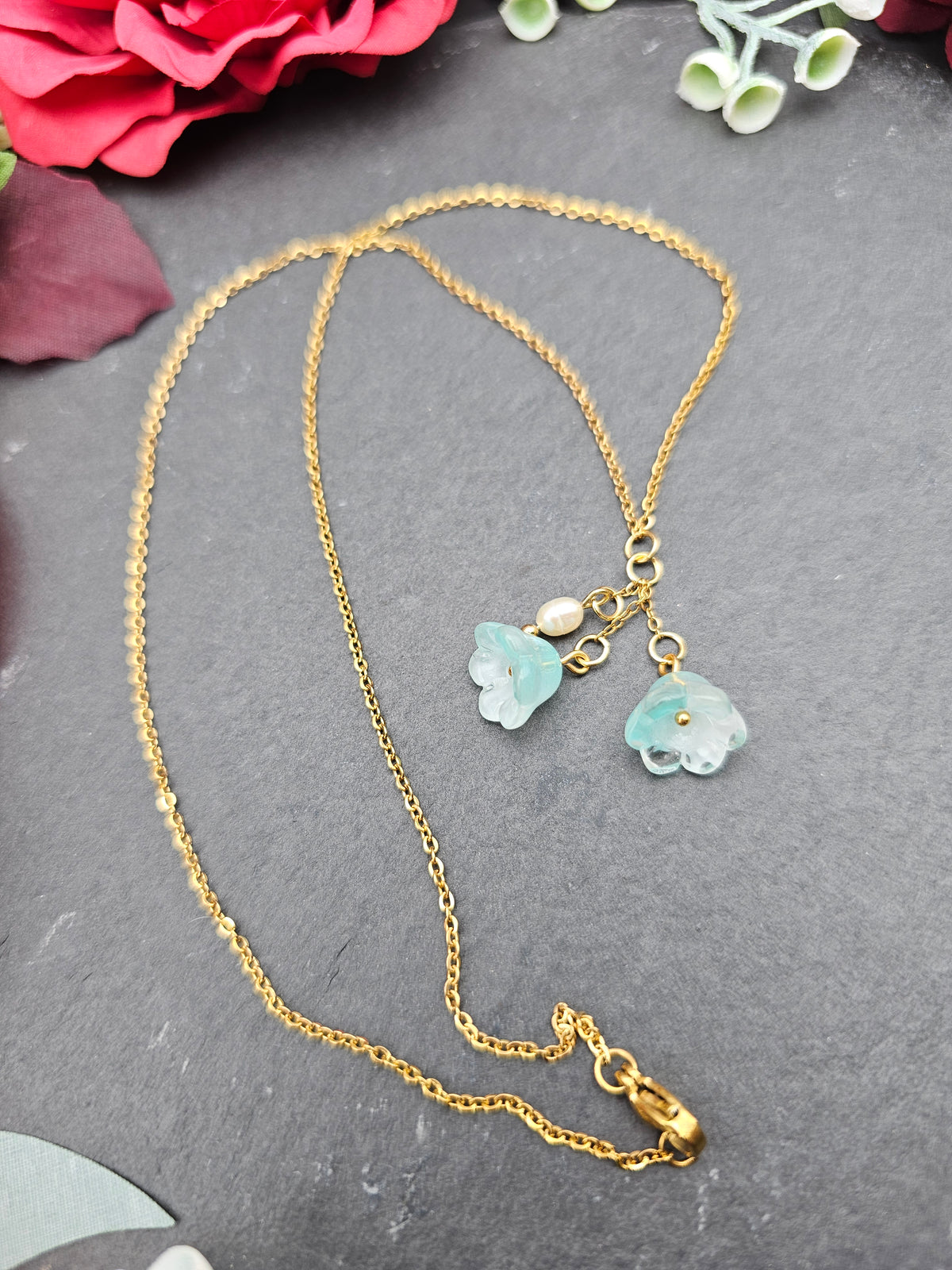 Halskette Floral Mint | Süßwasserzuchtperle | Edelstahl vergoldet
