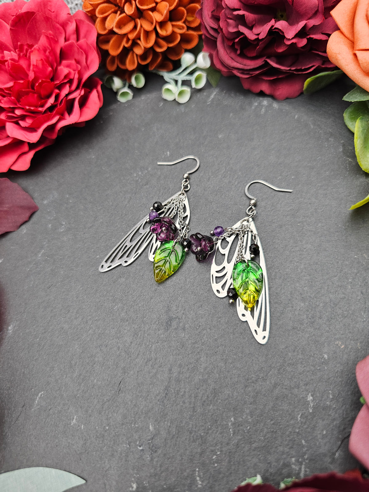 Ohrringe Magic Forest Dark | Spinell & Amethyst | Edelstahl