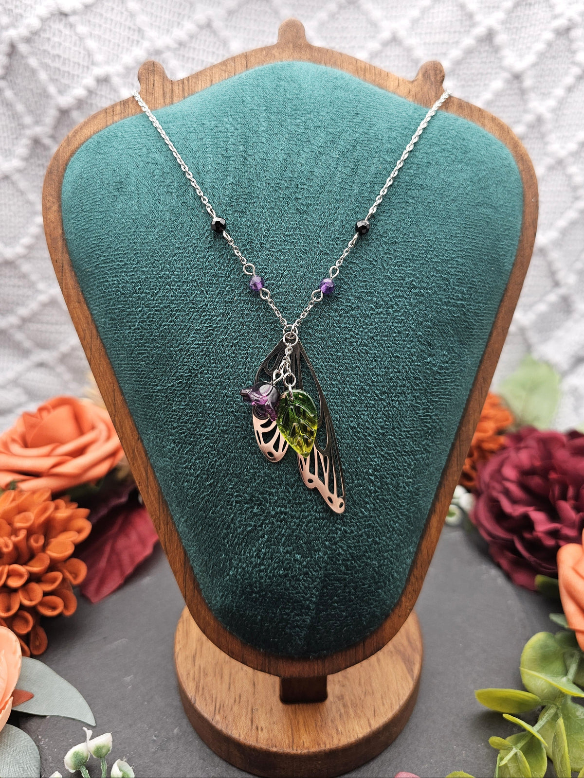 Halskette Magic Forest Dark | Spinell & Amethyst | Edelstahl