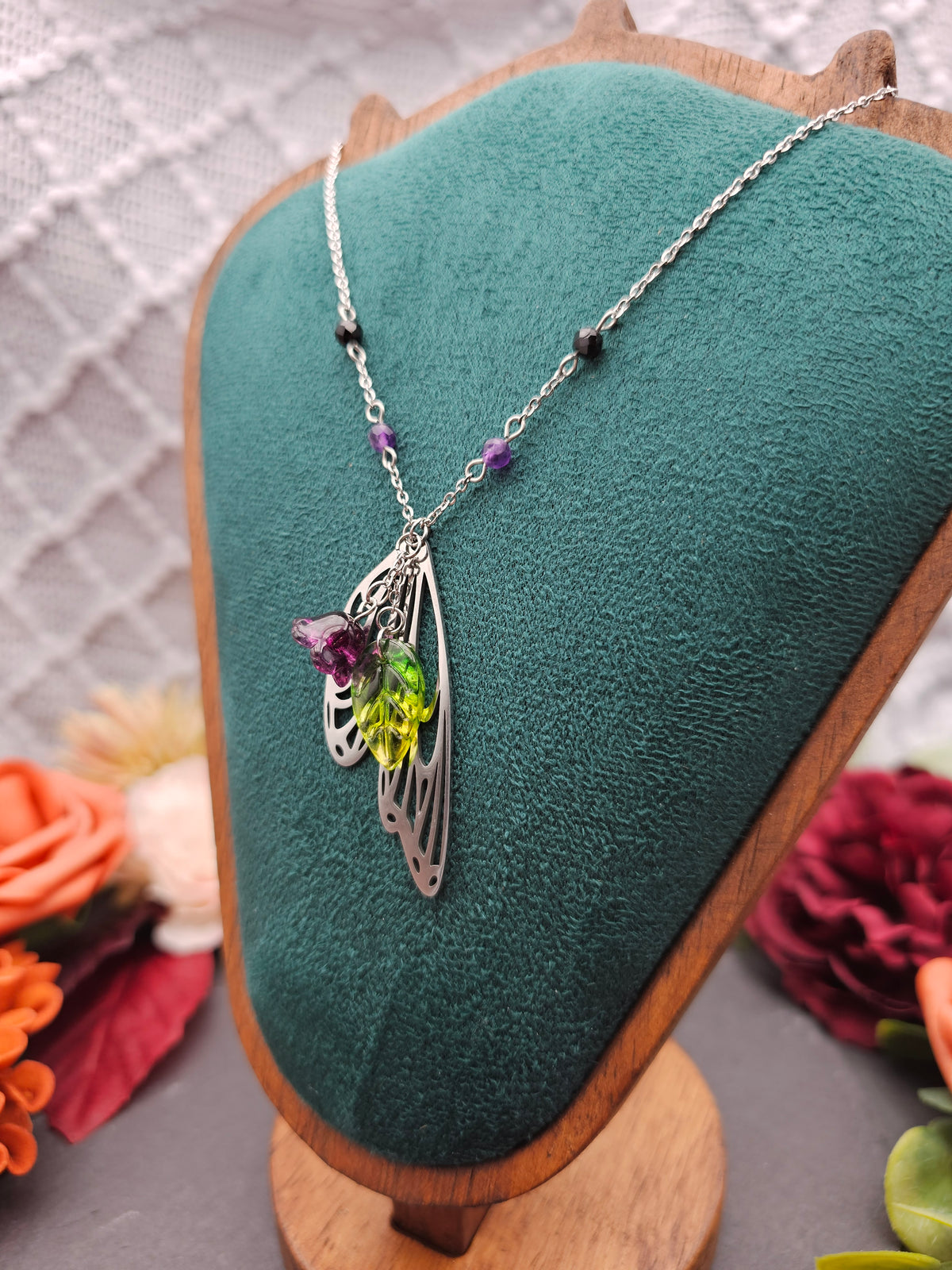 Halskette Magic Forest Dark | Spinell & Amethyst | Edelstahl