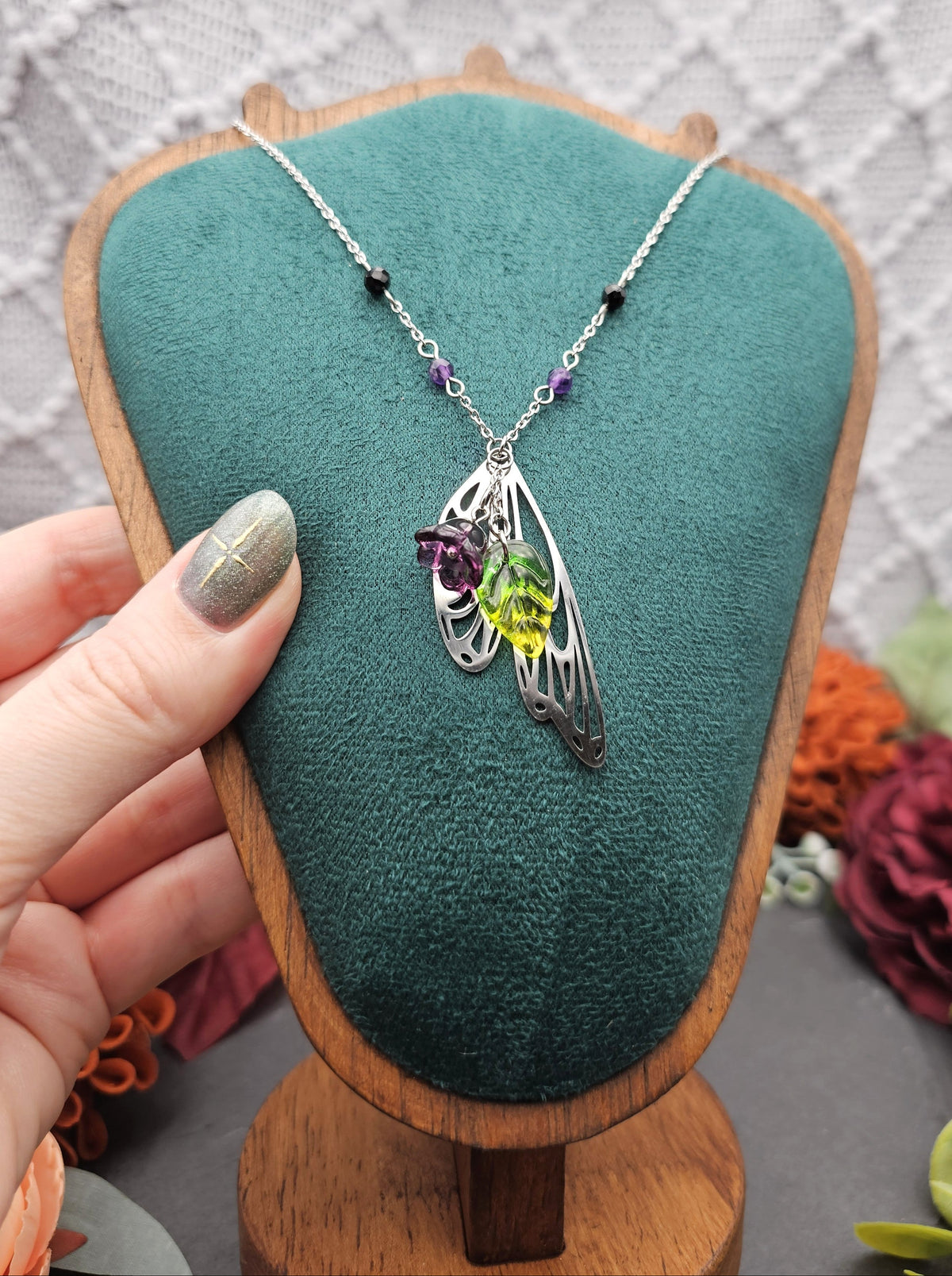 Halskette Magic Forest Dark | Spinell & Amethyst | Edelstahl