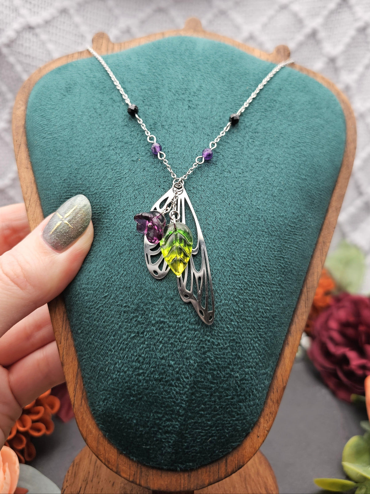 Halskette Magic Forest Dark | Spinell & Amethyst | Edelstahl