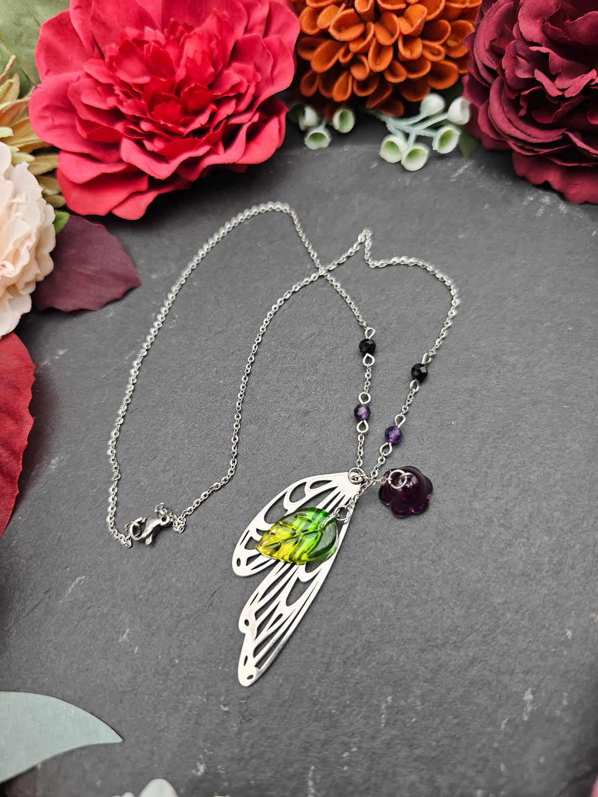 Halskette Magic Forest Dark | Spinell & Amethyst | Edelstahl