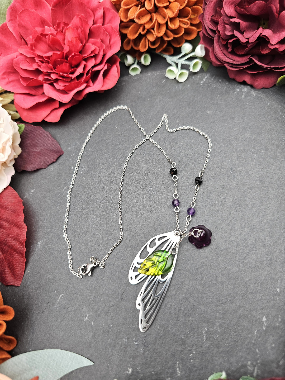 Halskette Magic Forest Dark | Spinell & Amethyst | Edelstahl