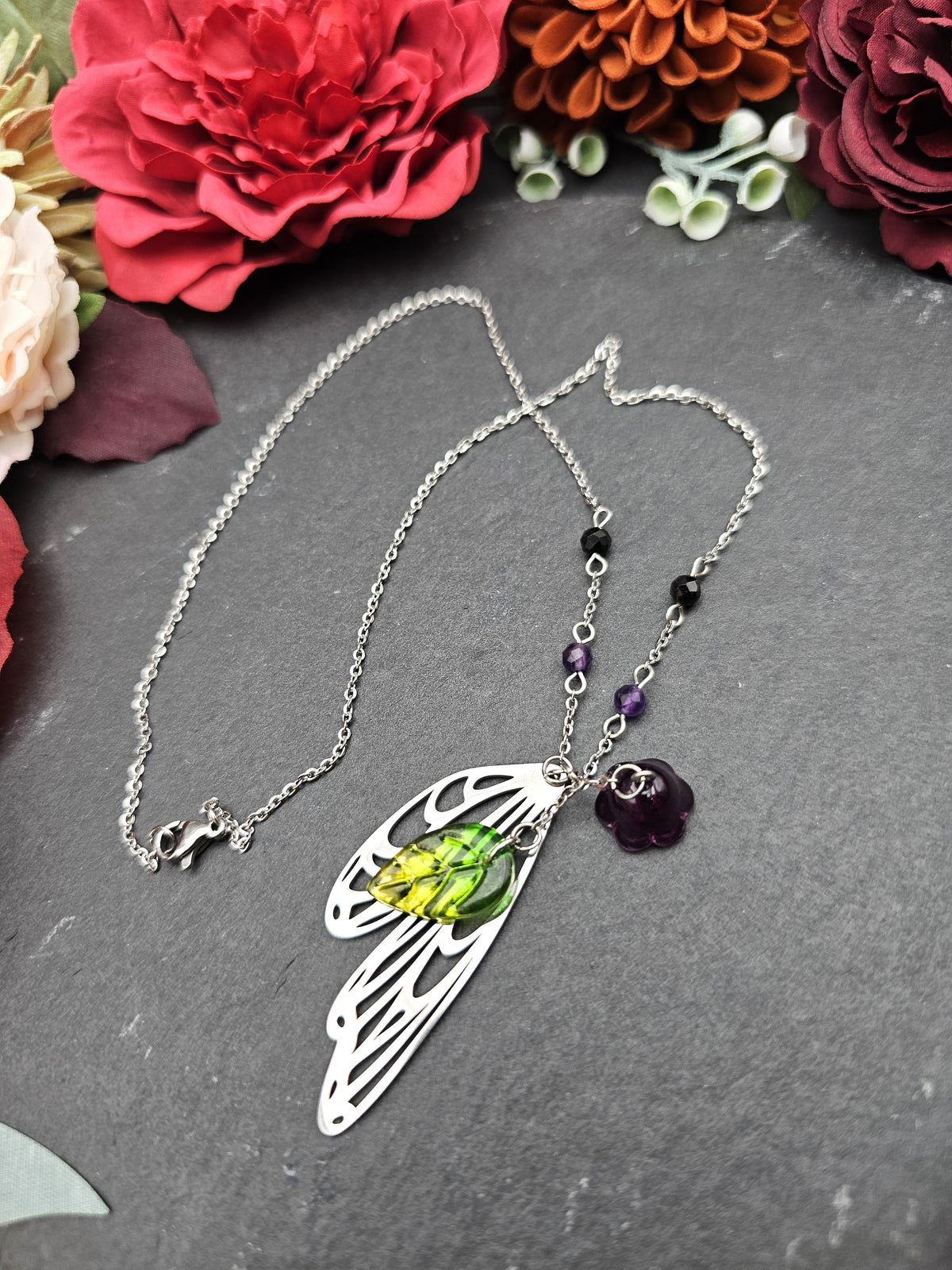 Halskette Magic Forest Dark | Spinell & Amethyst | Edelstahl