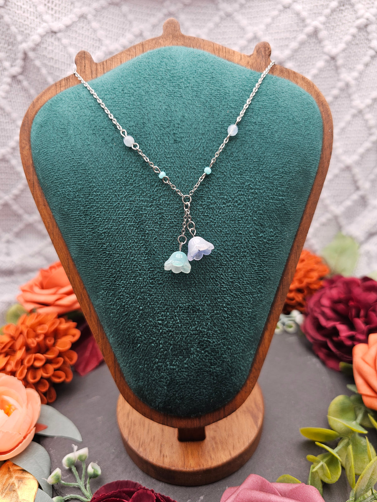 Halskette Floral Mint & Blau | Aquamarin & Amazonit | Edelstahl